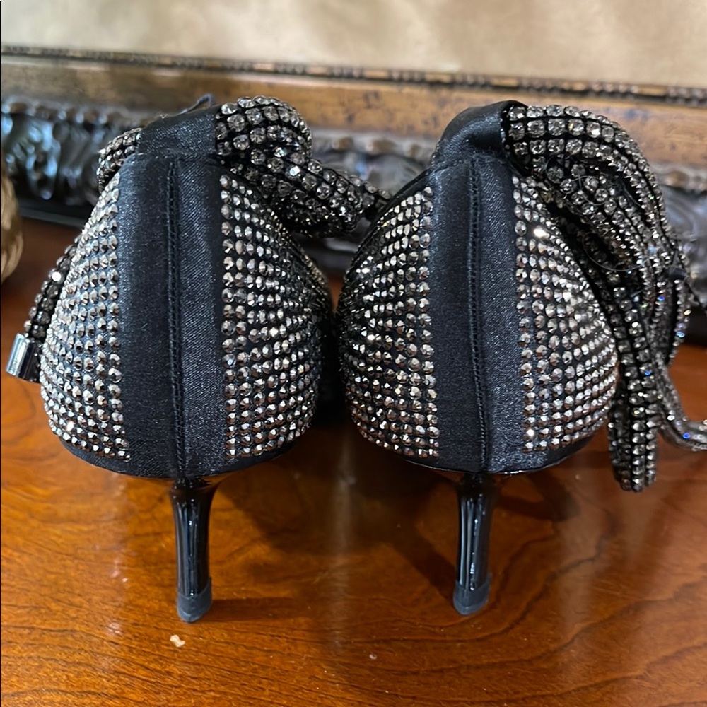 Zara Black and Silver rhinestone Heels with tie straps - Picture 6 of 6